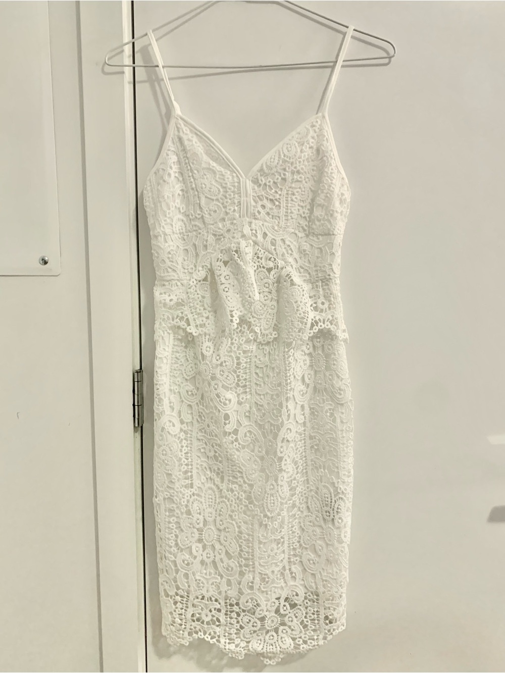 White Lace Camisole Peplum Slip Dress